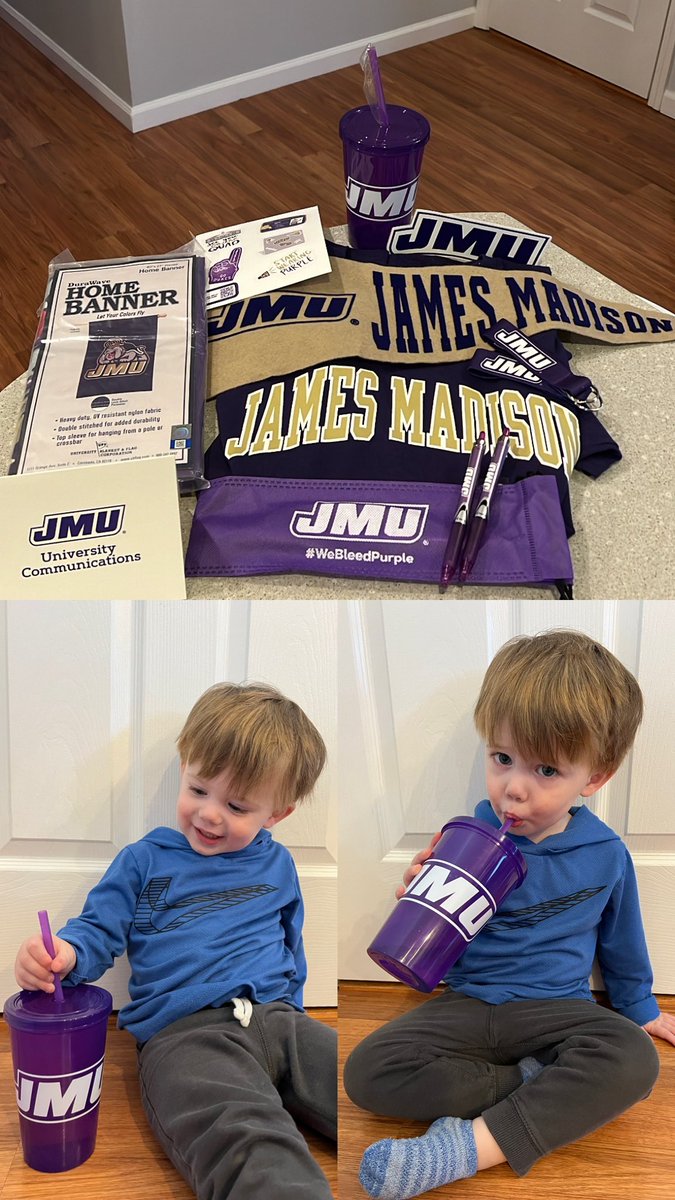 lauramhiggins's tweet photo. Shout out to @JMU social for the happy mail and swag we recently received!! Someone has a new favorite cup! Thank you!!!! ๐๐ #webleedpurple #godukes #jmufam #drewrootsfordukes #futureduke https://t.co/rjUHhP2SJG