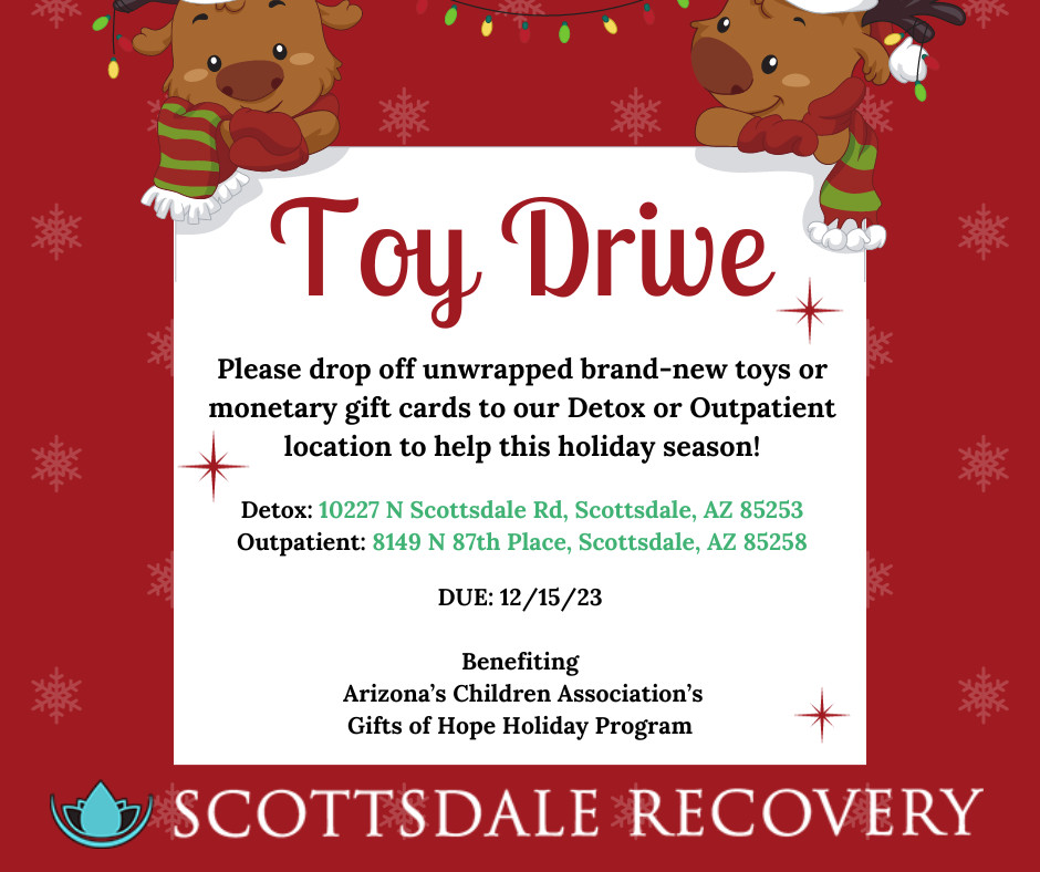 Scottsdale Recovery is hosting our annual Toy Drive to benefit Arizona's Children Association's Gifts of Hope Holiday Program! We are collecting donations of new unwrapped toys or monetary gift cards now -Friday, Dec.15th at our outpatient clinic and detox facility. ❤️