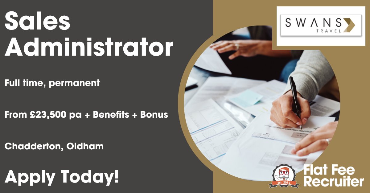 FFRecruitment's tweet image. Swans Travel has an exciting opportunity for a Sales Administrator. Fantastic benefits include an annual bonus and pension contribution.

Don&apos;t miss out - apply online today: eu1.hubs.ly/H06Ddk10

#SalesAdmin #Administrator