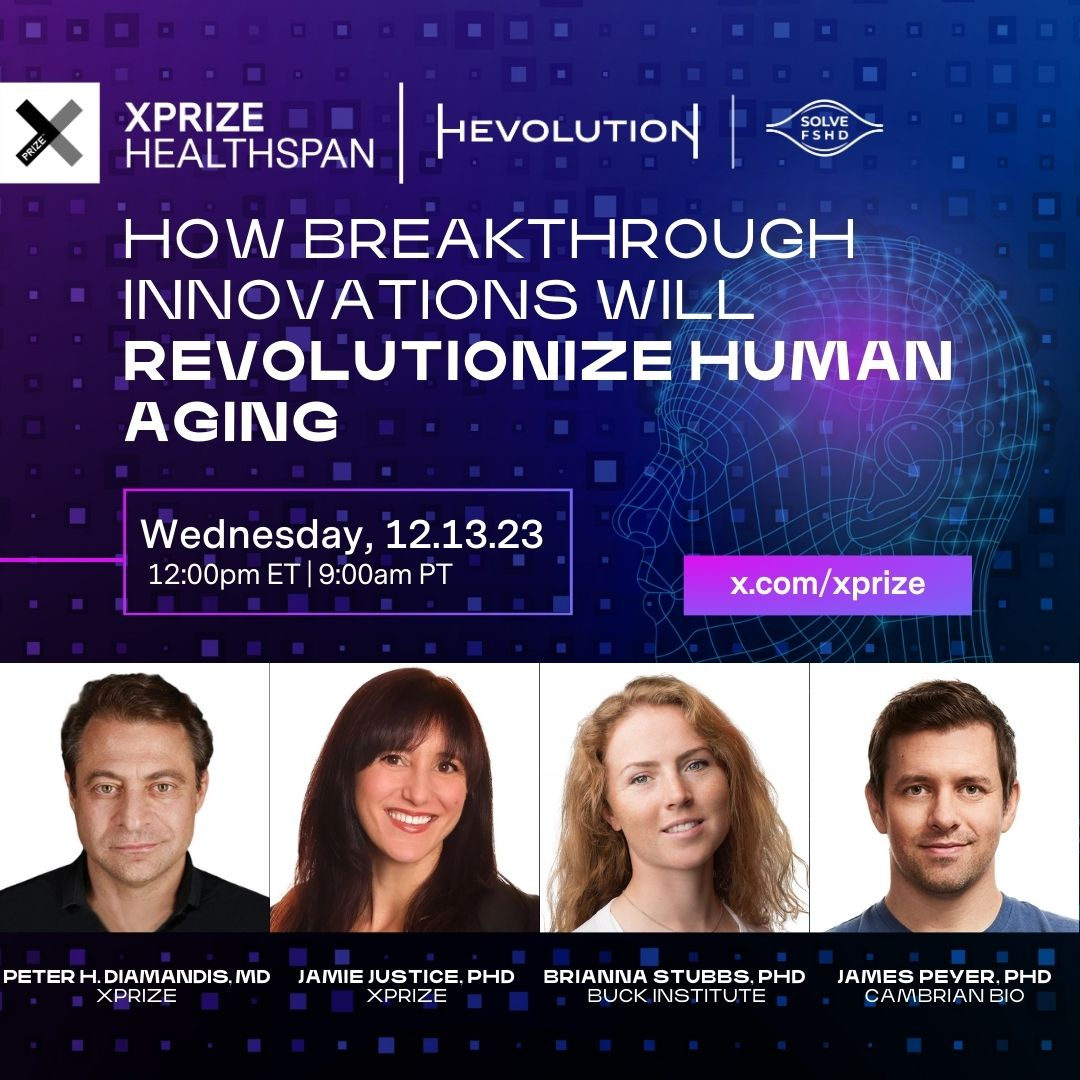 xprize's tweet photo. We’re hosting an exclusive X Spaces with @PeterDiamandis, @J_N_Justice, @BriannaStubbs and @JamesPeyer tomorrow, Dec. 13 at 12pm ET / 9am PT. Learn more about the #XPRIZEHealthspan competition and send in questions you have using #AskXPRIZE. Join us here. https://t.co/oApTq7p1r6 https://t.co/O8FrtQj3e6