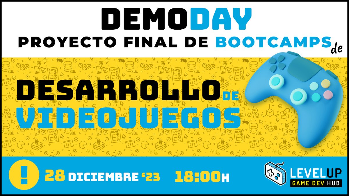 ¡El 28 de diciembre a las 18h tienes una cita en el DemoDay #Bootcamps ‘23 de Level Up!🎮🔥

Un evento #online donde revisaremos #proyectos finales de varios estudiantes de nuestros Bootcamps y conoceremos sus experiencias. 
¡No puedes faltar!💪

🔗Evento: bit.ly/3tfHETo