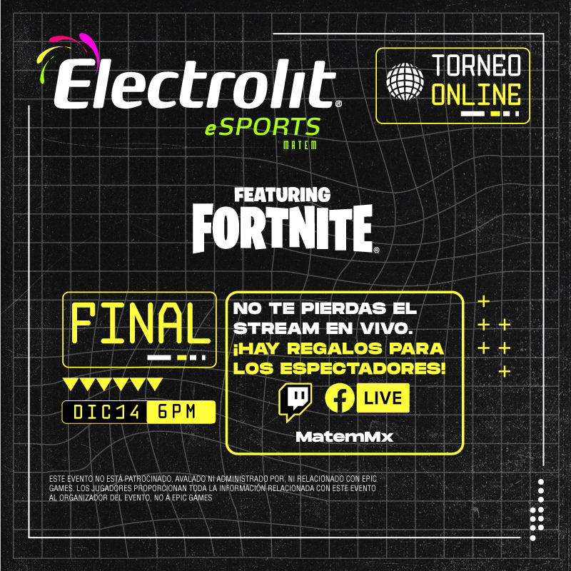 La Liga <a href="/Electrolit/">Electrolit</a> cierra su segundo año con la emoción de Fortnite. No te pierdas la final por Twitch twitch.tv/matemmx #ElectrolitGaming