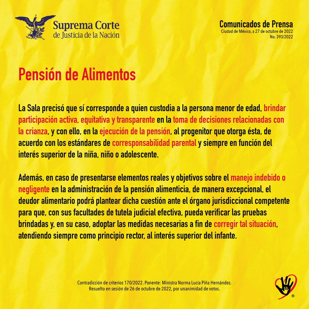 Proporcionar alimentos es parte de las responsabilidades como progenitores, igualmente la parte custodia debe brindar participación activa, equitativa y transparente en la toma de decisiones relacionadas con la crianza.
Comparte, a alguien le sirve leer esto.
#NoMasHijosRehenes
