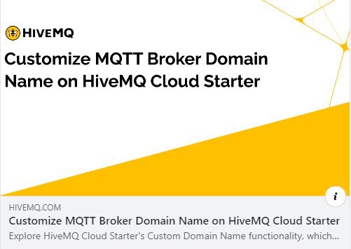 We're thrilled to announce a new feature in HiveMQ Cloud Starter: Custom Domain Name functionality. This addition enables you to customize your MQTT broker’s domain name, ensuring scalability and flexibility. 🐝 okt.to/4PJxmO 🐝 #MQTT #IIoT #IoT