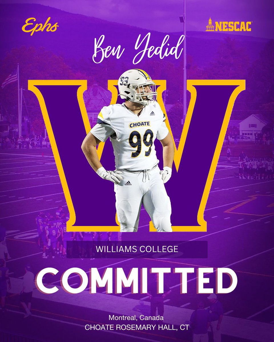 I’m very excited to announce my commitment to the admissions process at Williams College! Thank you to my family, coaches and teammates for all your support! 🟣🟡 @williamsephsfb @Coach_Miggs @Coach_MMac @TheManOfWood @coach_spinnato @CRHFootball