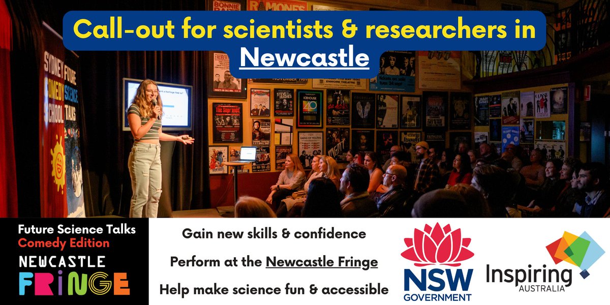 We are looking for Newcastle-based scientists, researchers and technical experts in companies for our Science Comedy Program 🔬 The EOI is open and being filled on a first-come, first-serve basis 💥 Details via @InspiringNsw inspiringnsw.org.au/2023/12/06/fut…