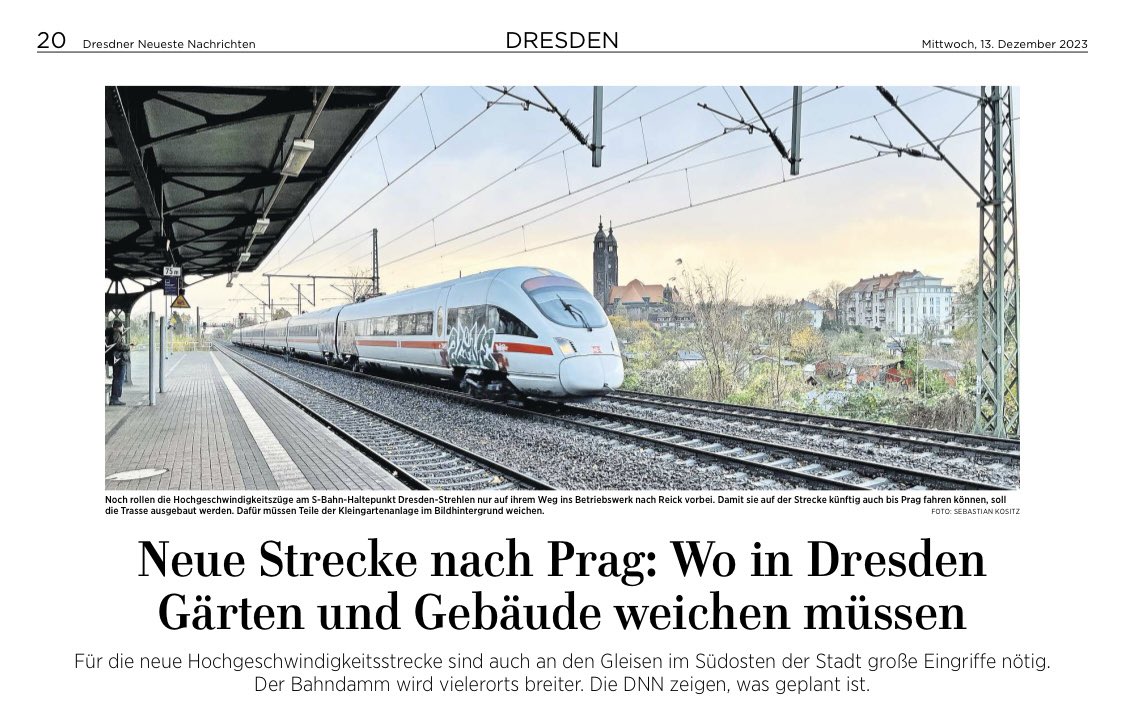 Die Bahn braucht Platz! Die neue Strecke nach #Prag zieht massive Eingriffe an der Trasse im Südosten #Dresden|s nach sich.

Ich hatte schon mal vor zwei Jahren berichtet (dnn.de/lokales/dresde… €). Morgen machen wir es (in Print &amp; Online) dann sehr konkret.