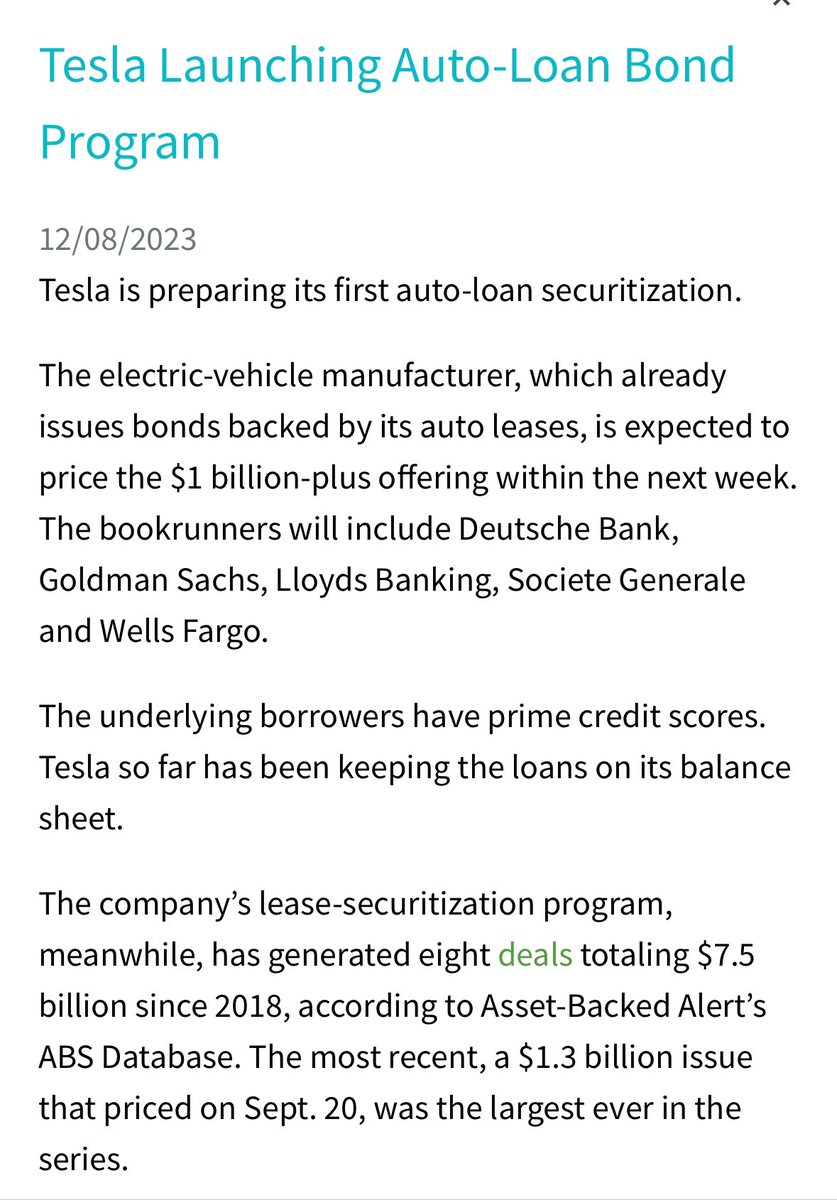 🚨🚨🚨 $TSLA cash burn alert! After $7 b credit line in January, $2.5 b ABS (leasing contracts), here $1 b of ABS by autoloans. These heavy discounts are becoming cash expensive 💸 $TSLQ greenstreet.com/news/asset-bac…