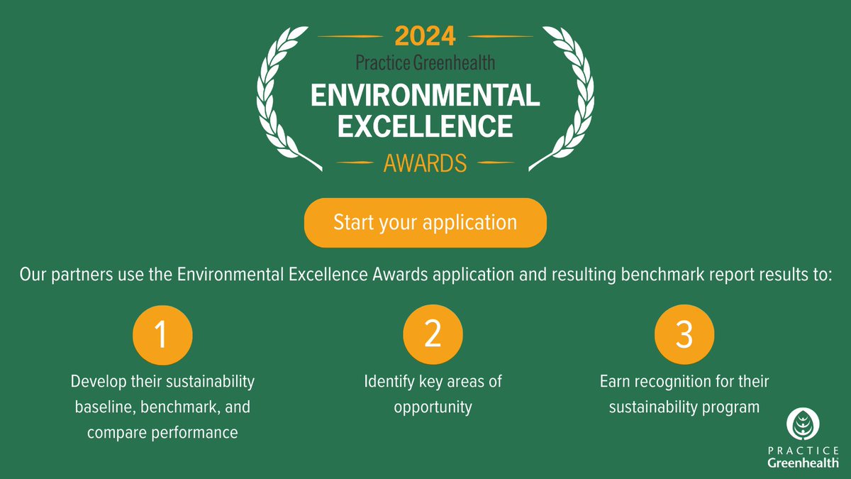 📢 The application is now open for Practice Greenhealth's 2024 Environmental Excellence Awards. Participate in our awards program to validate your hard work & continue making the business case for sustainability. 🔗 Learn more & start your application: practicegreenhealth.org/data-and-award…