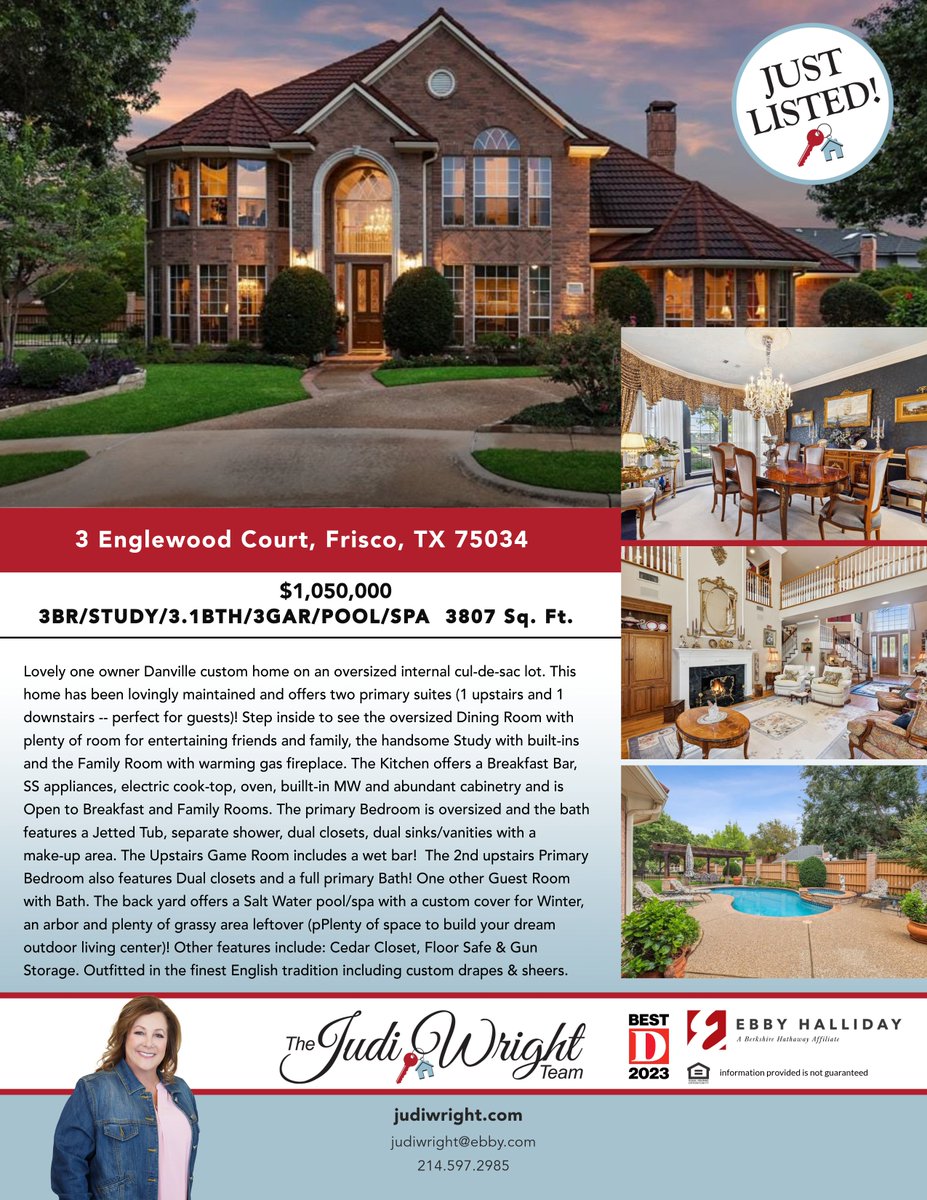 We #JustListed this gorgeous home in gated/guarded Stonebriar Village in Frisco.  Check it out!

listings.fullpackagemedia.com/sites/3-englew…

#frisco #stonebriarhomes #stonebriarvillage #stonebriarcountryclub #wesellstonebriar #thejudiwrightteam #thewrightteamfortherighthome #makethewrightchoice