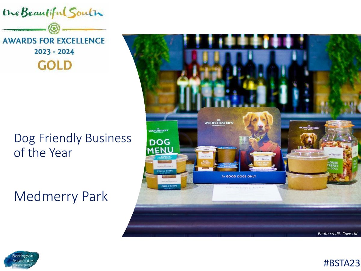 It’s now time to announce the Dog Friendly Business of the Year, sponsored by Barrington Associates @NellB101 🥉Rogue’s Cottage, Keepers Cottages @keeperskent 🥈Shorefield Country Park @ShorefieldHols 🥇 Medmerry Park 🐶🐕‍🦺🐩🐕 #BSTA23