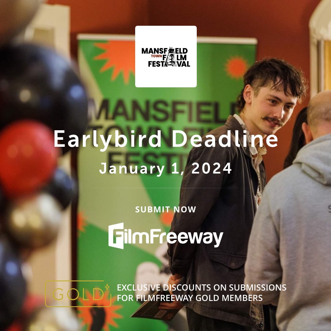 Earlybird deadline coming up on January 1st 2024 🎬✨

filmfreeway.com/MansfieldTownF…

With the holidays just around the corner - we are fast approaching our earlybird deadline. 

#FilmFestival #film #shortfilm #artscouncilengland #acefunded #indiefilm #artsfestival #arts #mtff24 #mtff