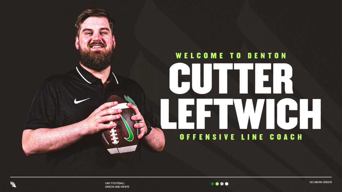 Big time addition to the staff! Welcome to Mean Green Nation @CutterLeftwich! 📰: northtex.as/48iGCFb #GMG 🦅