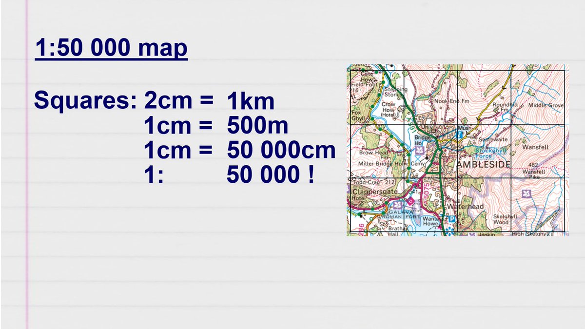 Teaching the 1:50 000 map scale: Following previous post, adding here a quick slide to explain the Ordnance Survey Landranger maps with 2cm grid squares. Animated ppt slide in shared folder. Link above. #geography #geographyteacher #mapskills