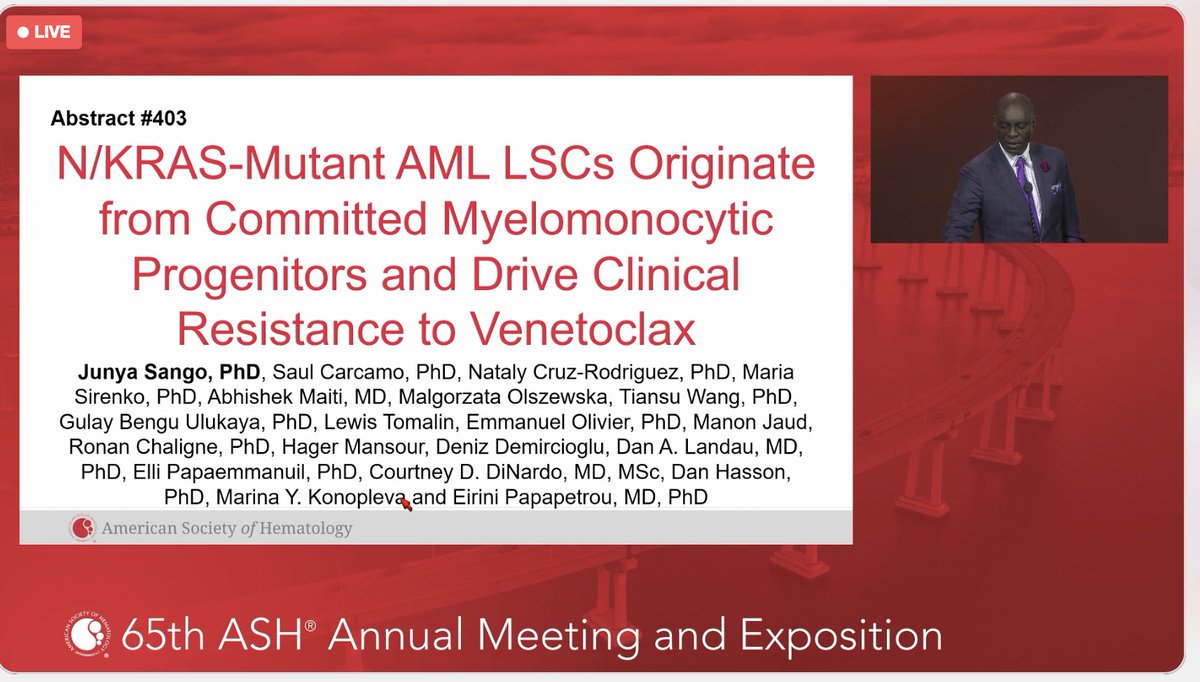 Best of ASH session of #ASH2023 @ASH_hematology on now and Dr Eletinoba-Johnson just highlighted our abstract presented by lab postdoc Junya Sango. Congratulations to all co-authors including @mkonople @PapaemmanuilLab @landau_lab @MariaSirenko, Abhi Maiti and all others!