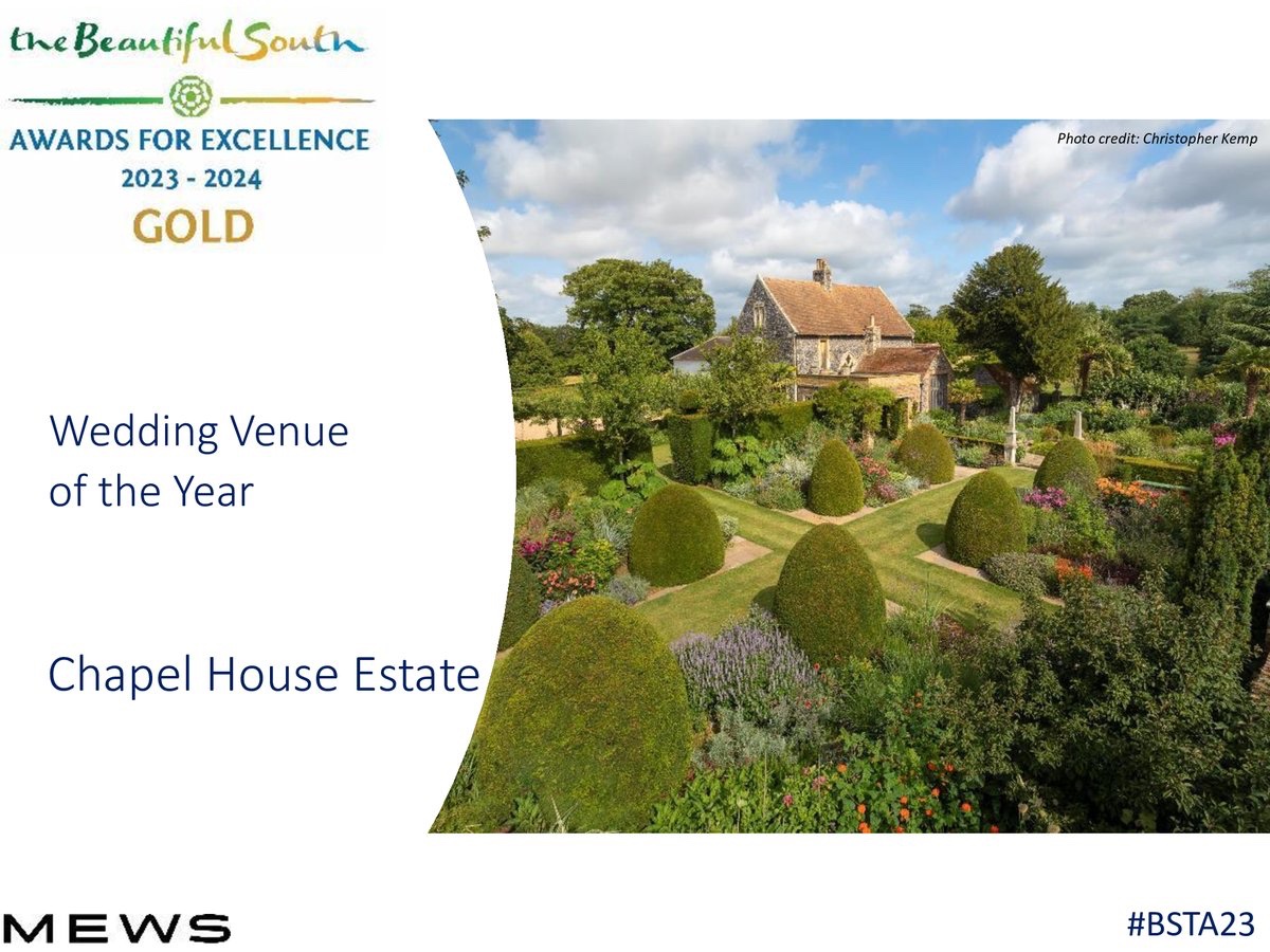 Wedding Venues are next to be celebrated and is sponsored by @MewsSystems 🥉Tottington Manor 🥉 Frasers 🥈 @oakleyhall 🥇 Chapel House Estate Congrats to @SolentHotel who also received Commended #BSTA23