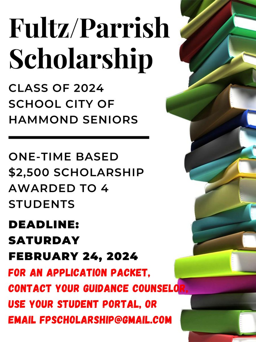 Applications for the Fultz/Parrish Scholarship are now being accepted until 2/24/24 for the Class of 2024 graduates! Visit ow.ly/xev750QhV7v to start the application. #ClassOf2024 #FultzParrish #Scholarships