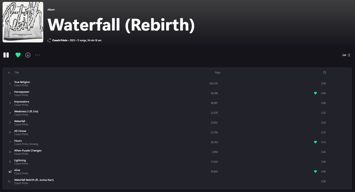 day 11 Waterfall (Rebirth) [2023] - @CouchPrints a good listen 😎