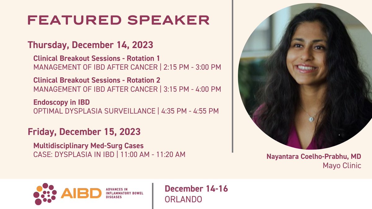 Come join me to discuss dysplasia and cancer in IBD #AIBD . Looking forward to a ton of learning at the meeting
