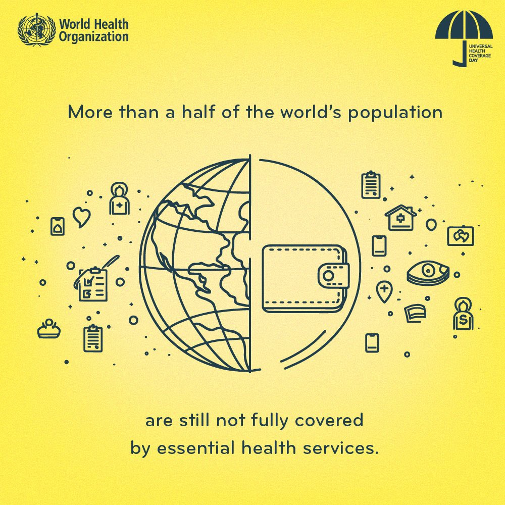 Today is Universal Health Coverage Day!

Health is a human right- yet half of the world’s people lack access to essential health services.

Universal health coverage is about equity &amp; solidarity.

Everyone, everywhere, deserves access to quality healthcare.

#UHCDay #HealthForAll
