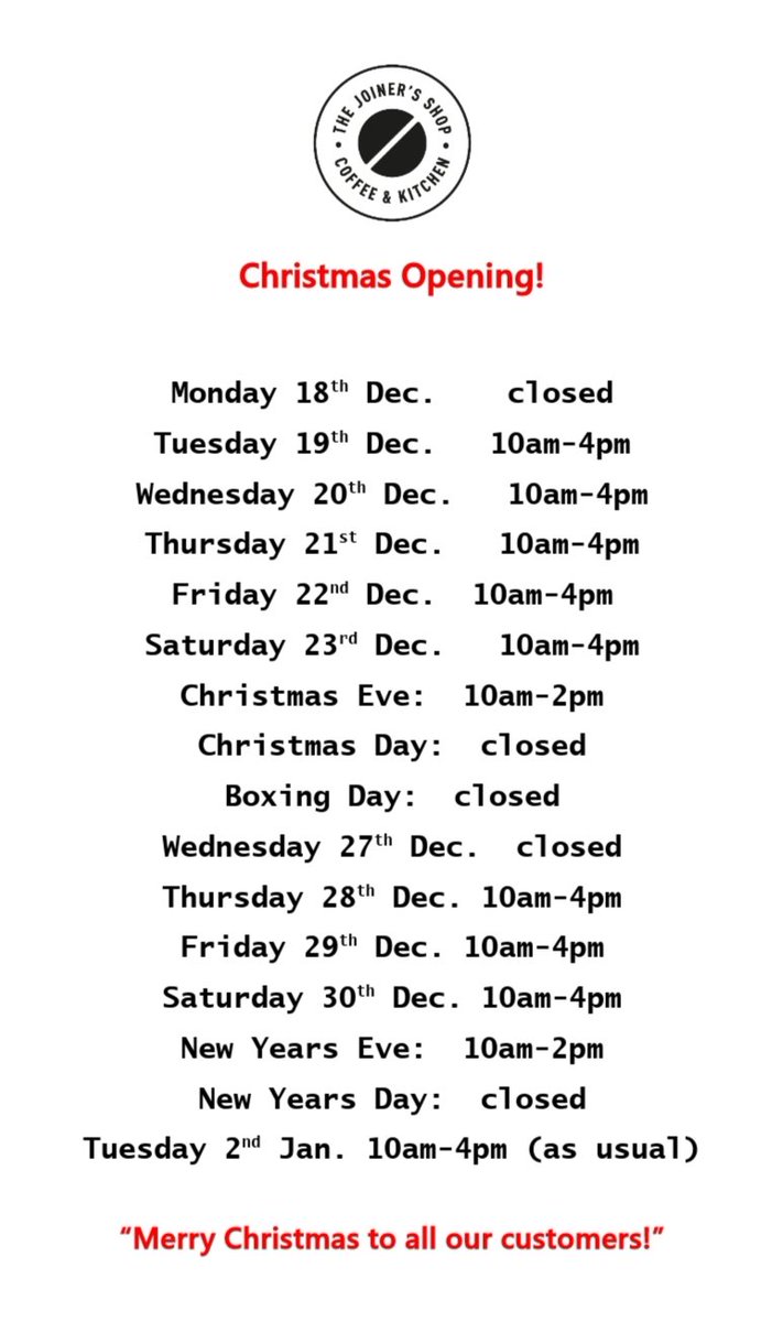 Here's when we are open over the festive season! 🎄💕