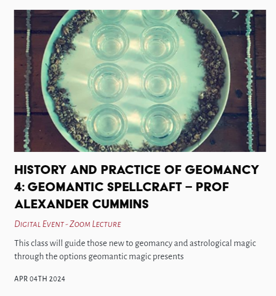 Tonight's Lecture - History and Practice of Geomancy 4: Geomantic Spellcraft - Prof Alexander Cummins #History #Practice #Geomancy #GeomanticSpellcraft #AlexanderCummins @TheLastTuesdayS thelasttuesdaysociety.org/event/history-…