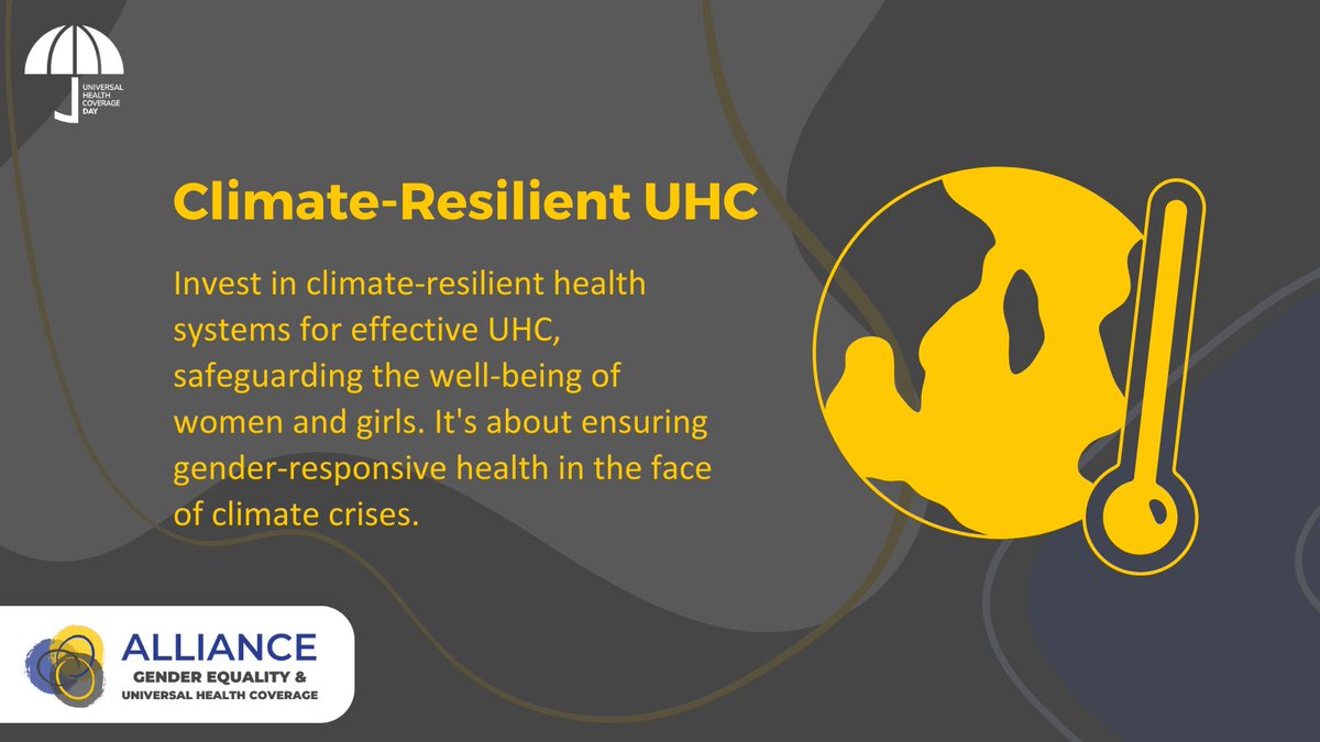 We are living in a climate crisis🌍⚠️

On #UHCDay join the Alliance for #GenderUHC to call for investment in climate-resilient health systems that will withstand climate-related extreme weather events and ensure effective, ongoing delivery of #UHC for ALL