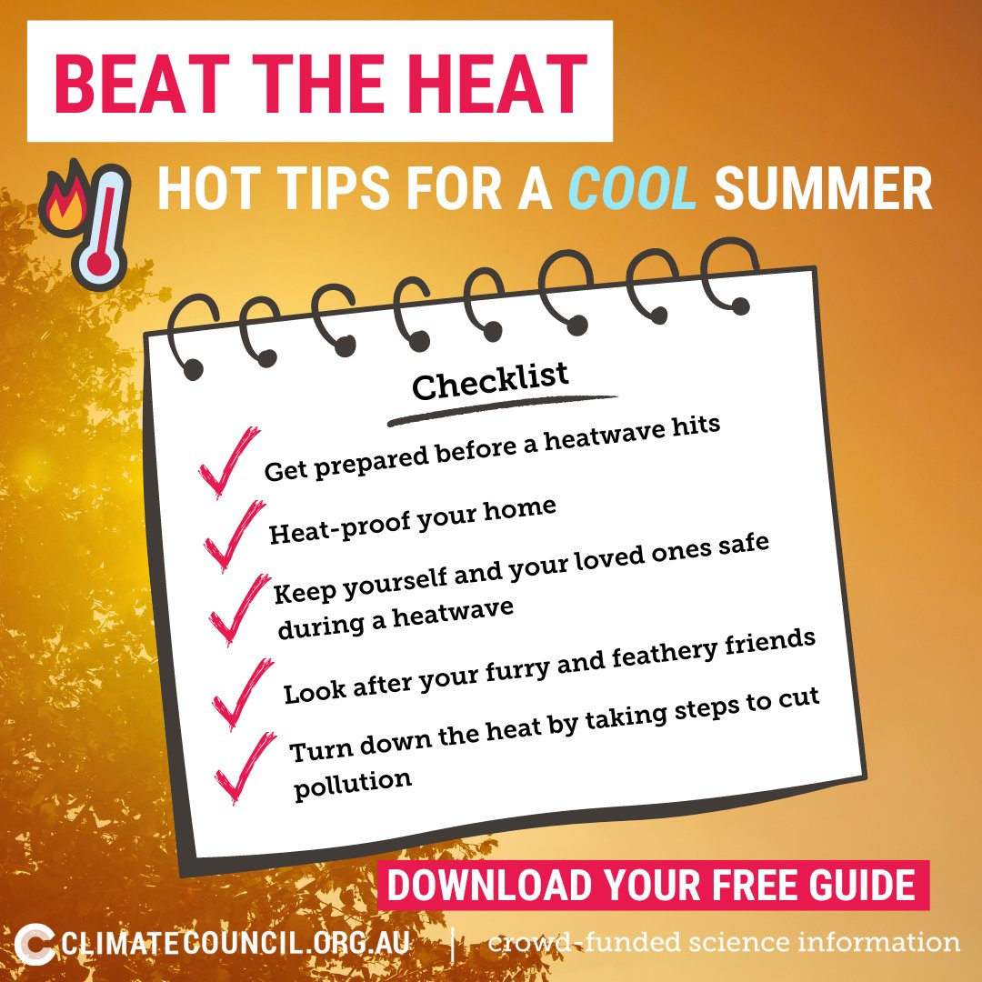 Known as the silent killer, heatwaves cause more deaths in Australia than all other extreme weather events combined, so keeping safe is incredibly important.

Download our 'Beating the heat' guide to staying cool this summer today! climatecouncil.org.au/subscribe-beat…