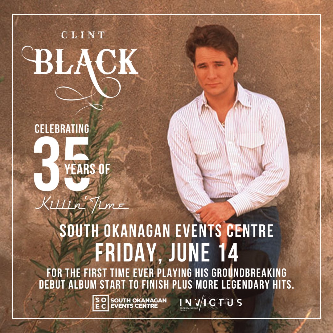 ON SALE NOW ⭐ @Clint_Black's 2024 Killin’ Time – The 35th Anniversary World Tour coming to the SOEC on Friday, June 14, 2024! Get your tix TODAY! 🎫 bit.ly/ClintBlackSOEC @iegroupca