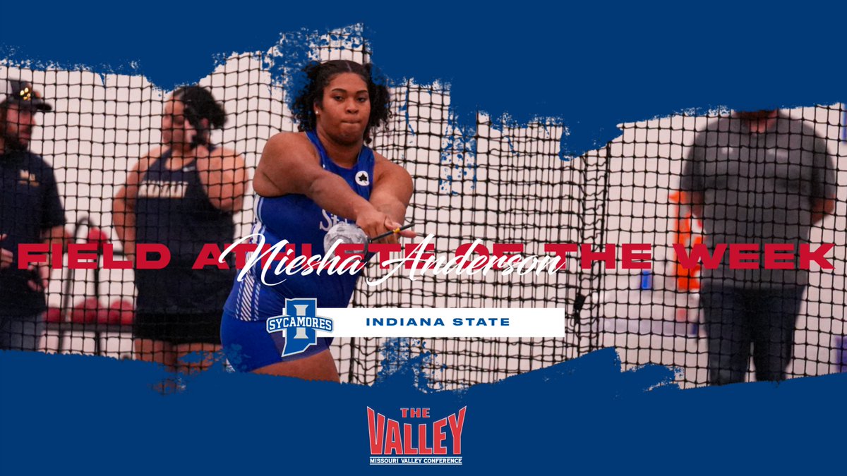 Missouri Valley Conference (@mvcsports) on Twitter photo Field Athlete of the Week ⫸ Niesha Anderson,
<a href="/IndStXCTF/">Sycamore Track/XC</a>
⫸Won the Shot Put & Weight Throw
⫸19.69m in the weight throw, 14.54m in the shot put ⫸1st in the MVC, 2nd in the Great Lakes Region, & 16th in the nation in the weight throw
#MVCTF | #TheValleyRunsDeep Field Athlete of the Week ⫸ Niesha Anderson,
<a href="/IndStXCTF/">Sycamore Track/XC</a>
⫸Won the Shot Put & Weight Throw
⫸19.69m in the weight throw, 14.54m in the shot put ⫸1st in the MVC, 2nd in the Great Lakes Region, & 16th in the nation in the weight throw
#MVCTF | #TheValleyRunsDeep
