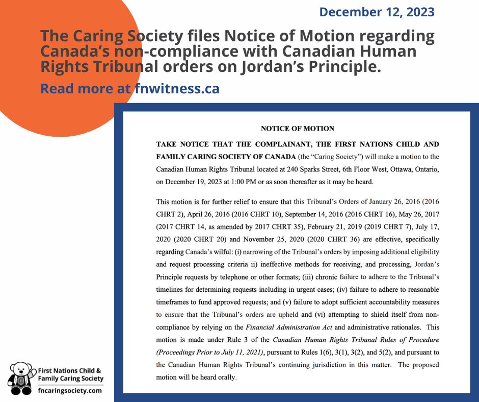 16 years after Jordan's Principle passed unanimously at the House of Commons, the Caring Society has filed a notice of motion to the Tribunal regarding Canada's non-compliance with the Tribunal orders on Jordan's Principle. To read the notice of motion: fncaringsociety.com/publications/c…