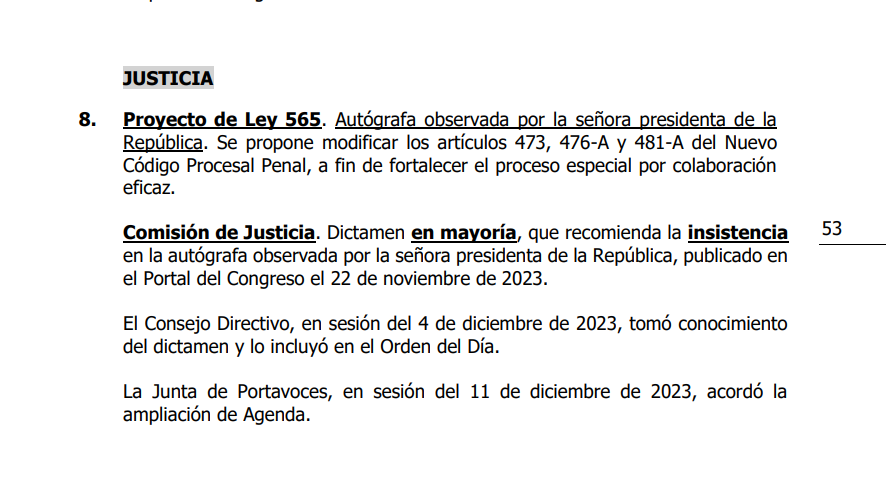 #CrisisPolítica | Agenda del pleno de esta semana:

- Dictamen de ley para eliminar obligatoriedad de las primarias abiertas. (Proyecto de FP y APP).

- Dictamen de insistencia que limita la colaboración eficaz. (Proyecto asumido por APP).

* Y cobran bonos por destruir al país.
