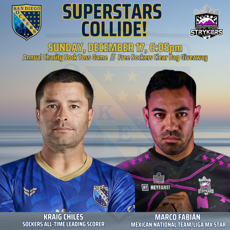 San Diego Sockers (@sandiegosockers) on Twitter photo Marco Fabián makes his first appearance with the <a href="/Empire_Strykers/">Empire Strykers</a> in San Diego this Sunday when he takes on <a href="/KraigChiles/">Kraig Chiles</a> and the Sockers. Get your tickets for this collision of superstars now! sdsockers.com/tickets
#LeaveALegacy Marco Fabián makes his first appearance with the <a href="/Empire_Strykers/">Empire Strykers</a> in San Diego this Sunday when he takes on <a href="/KraigChiles/">Kraig Chiles</a> and the Sockers. Get your tickets for this collision of superstars now! sdsockers.com/tickets
#LeaveALegacy