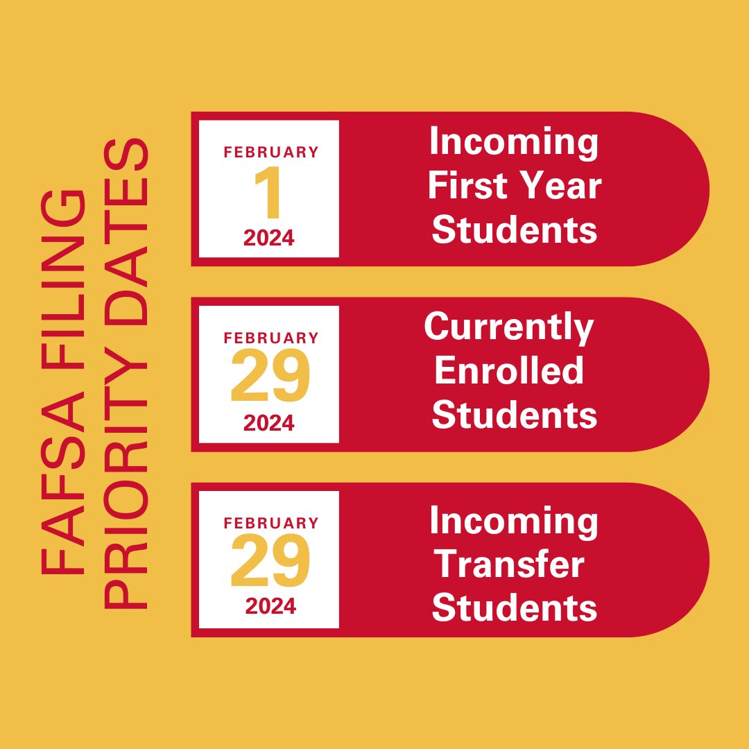 IAStateFinAid's tweet image. The FAFSA application is officially open! 🎉 Here are the Iowa State priority deadlines for the 2024-25 FAFSA. Don't miss out on those financial aid opportunities! 💲 #fafsa2425 #fafsa #iowastatefinancialaid