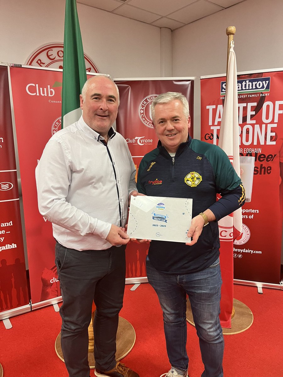 🟢🟡 GAA Healthy Club Foundation Award presented by Tyrone County Chairman Martin Sludden to our Healthy Club Officer tonight at Tyrone Centre of Excellence @GAACommunity @desmondo71