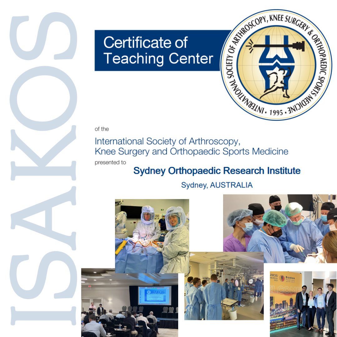 We're thrilled to announce that Sydney Orthopaedic Research Institute has been officially recognised as an ISAKOS Approved Teaching Centre! This accreditation acknowledges our commitment to exceptional education in arthroscopy, knee surgery, & orthopaedic sports medicine.@ISAKOS