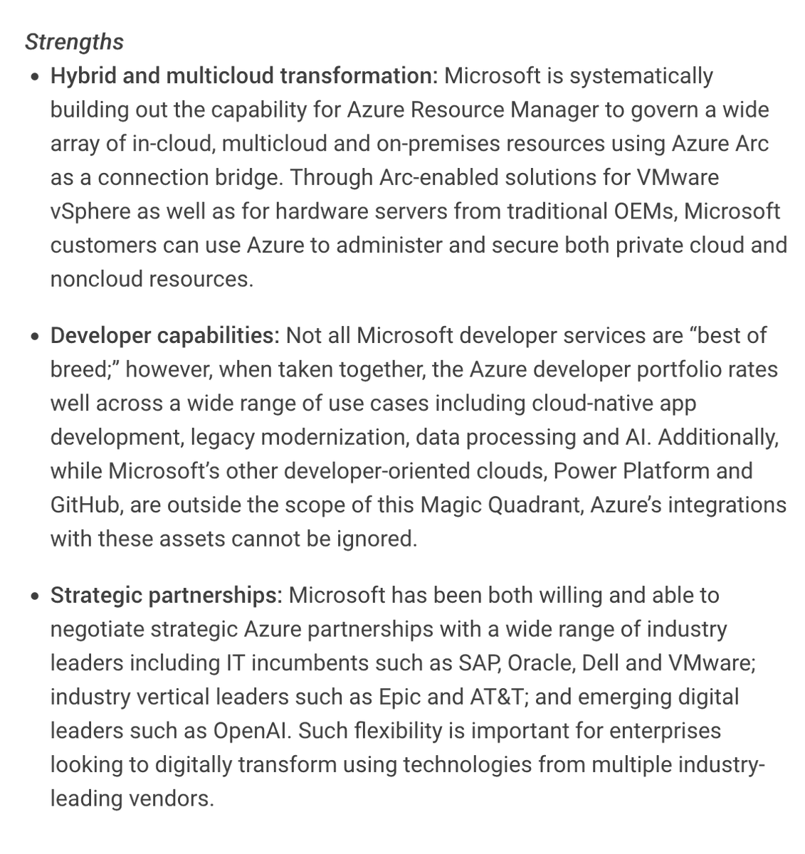 @IBMcloud @awscloud @Azure @googlecloud @OracleCloud Now it's @Azure's turn! Strengths: * ARC is awesome. I've heard that before from customers. * Their DevEx is off the charts, primarily due to extremely low bars set by competitors. * They know how to partner without getting bored or eating their counterparty.