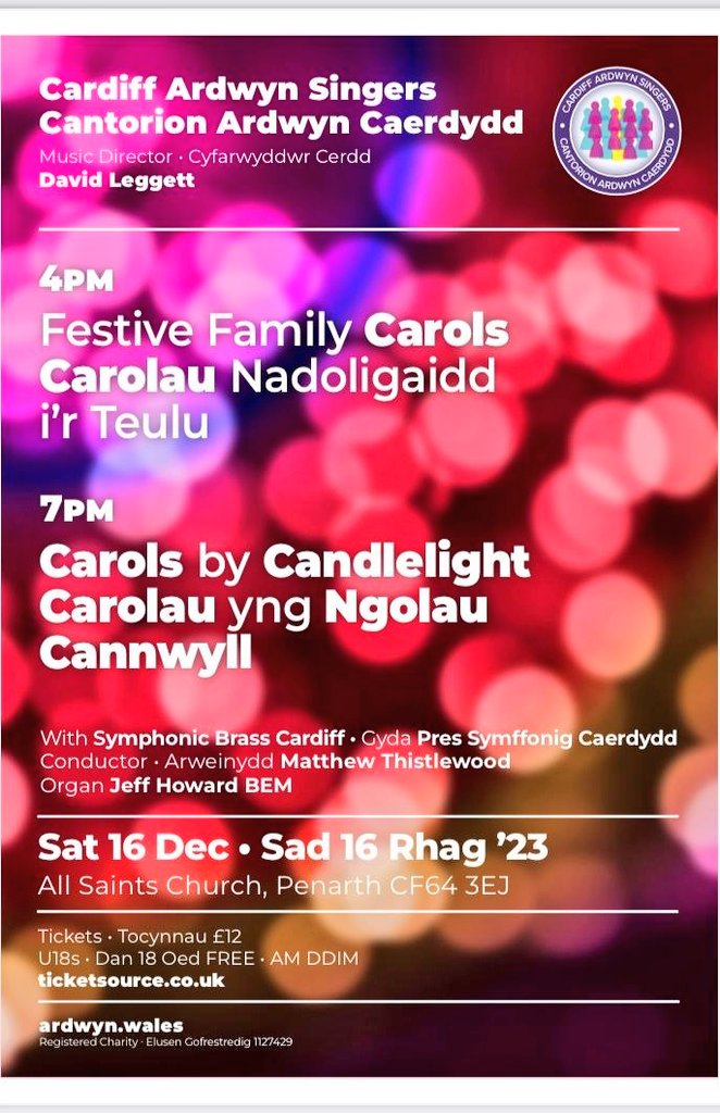 Dave Leggett (@79leggs) on Twitter photo Saturday 16 December
Join <a href="/ArdwynSingers/">Cantorion Ardwyn Singers</a> for a Christmas Extravaganza! Packed with festive favourites & some stunning new carols. <a href="/cerddcf/">CF Music Education/Addysg Gerdd CF</a> Symphonic Brass Cardiff & celebrated organist <a href="/Jefforg/">Jeffrey Howard</a> join us. Why not come along too!
Tickets | Tocynnau ⬇️
buff.ly/2Z6Avpc Saturday 16 December
Join <a href="/ArdwynSingers/">Cantorion Ardwyn Singers</a> for a Christmas Extravaganza! Packed with festive favourites & some stunning new carols. <a href="/cerddcf/">CF Music Education/Addysg Gerdd CF</a> Symphonic Brass Cardiff & celebrated organist <a href="/Jefforg/">Jeffrey Howard</a> join us. Why not come along too!
Tickets | Tocynnau ⬇️
buff.ly/2Z6Avpc