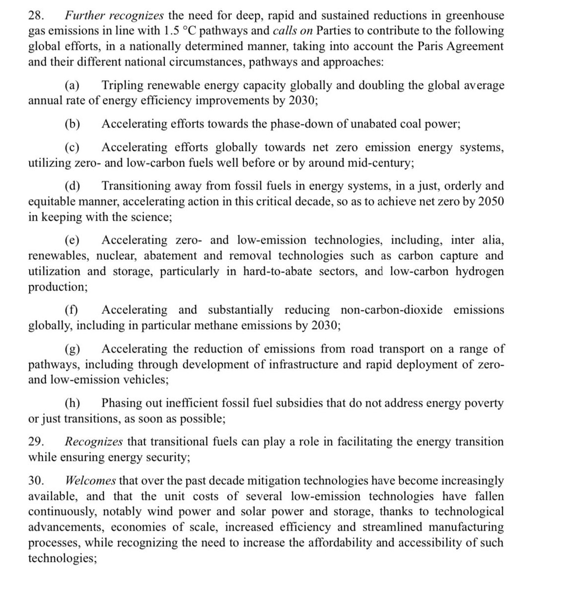 Nieuwe concepttekst voor slotverklaring #COP28 Tekst is stuk steviger over afbouw fossiele subsidies, roept landen op om van fossiel weg te bewegen, op een eerlijke, ordelijke, rechtvaardige manier. Is dit genoeg voor EU en consorten en/of te veel voor de Saudi‘s?