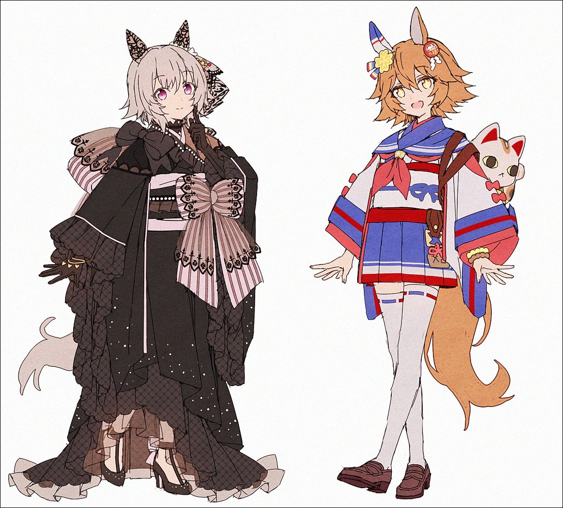 curren chan (umamusume) ,matikanefukukitaru (umamusume) multiple girls ear covers 2girls maneki-neko horse ears horse girl horse tail  illustration images