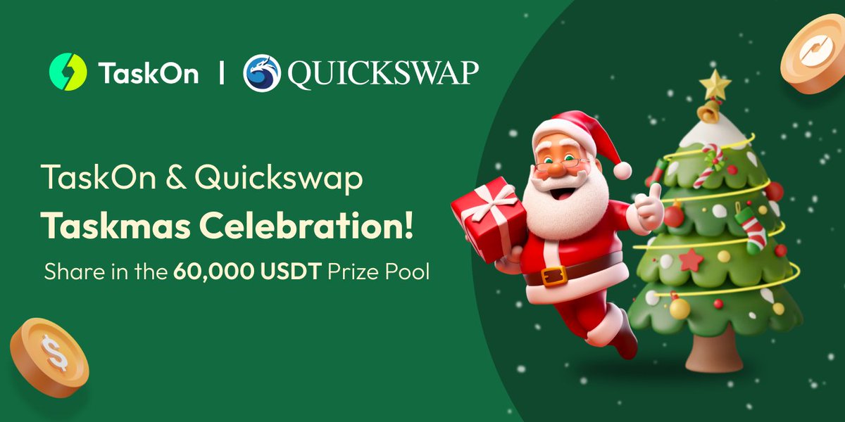 QuickswapDEX's tweet photo. Spread Christmas cheer by joining the QuickSwap × @taskonxyz #Taskmas Carnival campaign! 🌲

Complete all the social tasks for a chance to win prizes and join the dragon community.

Just in time for the holidays 🤶

https://t.co/VMAeiwe5fv https://t.co/6O2j3wq1F1