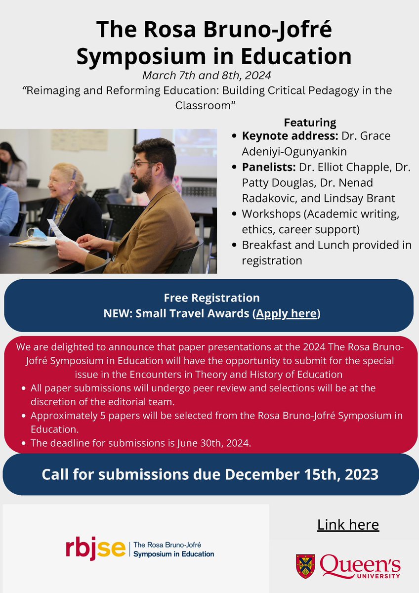 Disability studies & other critical graduate students consider submitting an abstract by Dec. 22nd to the Rosa Bruno-Jofre Education Symposium March 7-8! Focus is on critical pedagogy & reimagining education. I’ll be there with you! Info is below: