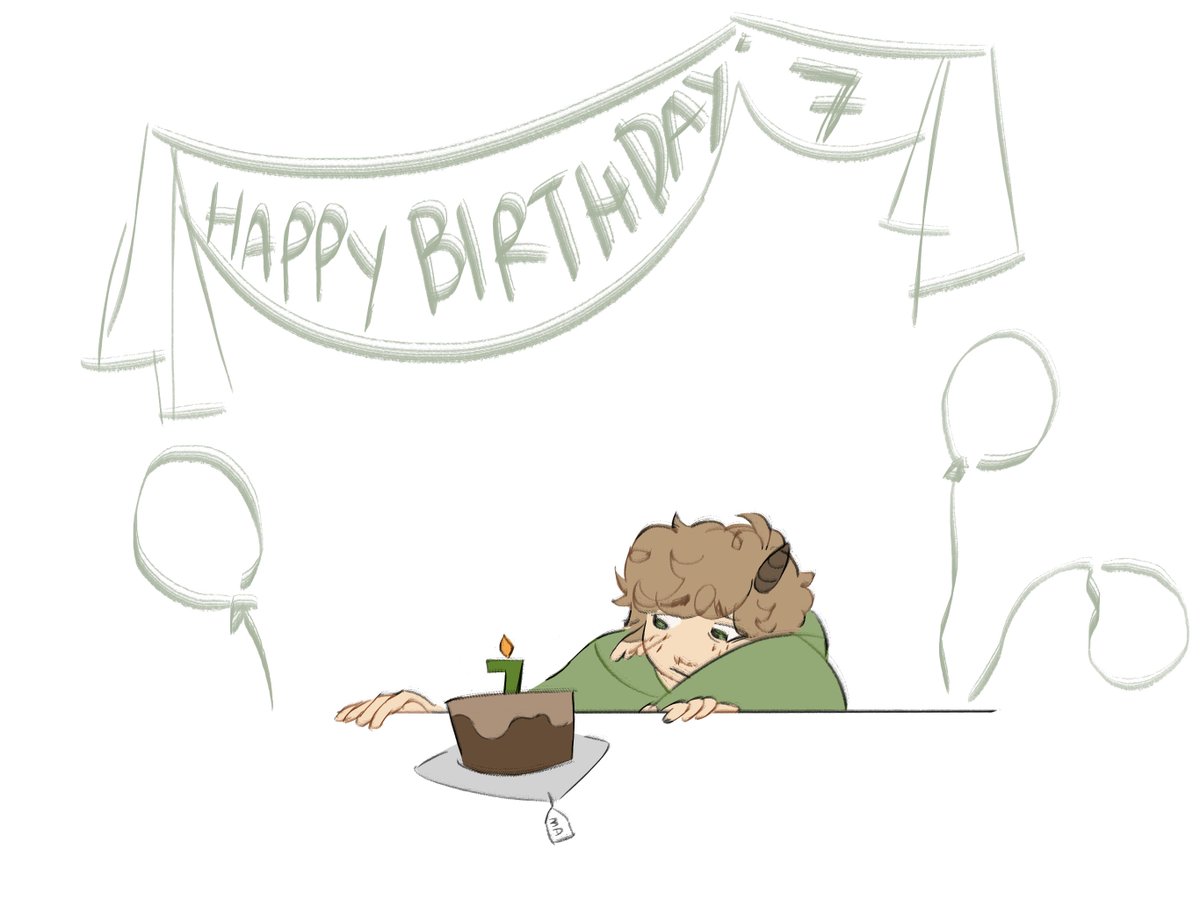 1boy green hoodie food solo male focus cake balloon  illustration images