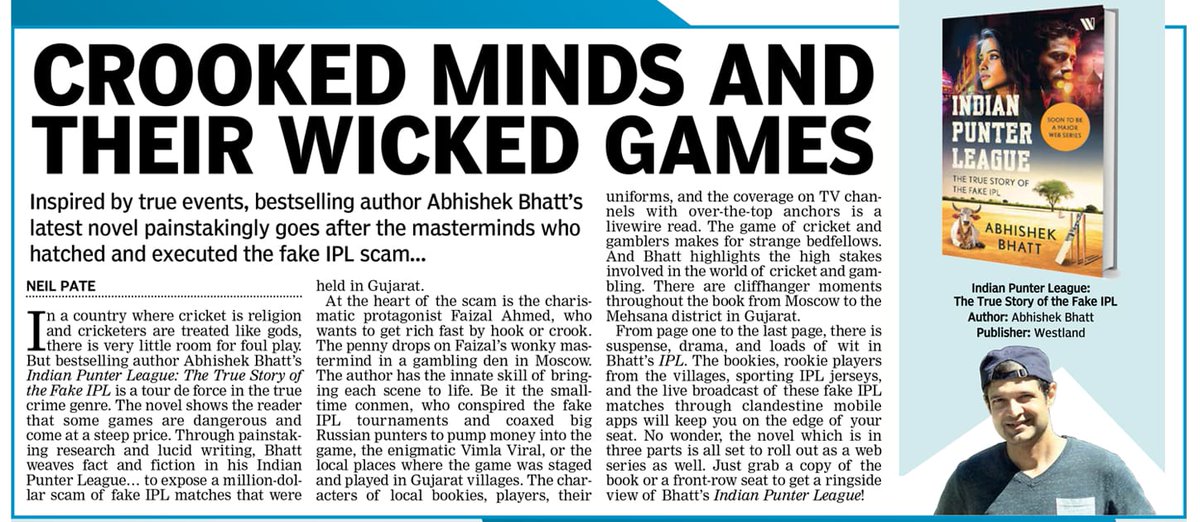 'From page one to the last page, there is suspense, drama, and loads of wit in Bhatt’s IPL.' Read a review of @AbhishekBhatt's racy Indian Punter League, based on the fake #IPL scam. @DeccanChronicle deccanchronicle.com/amp/lifestyle/…