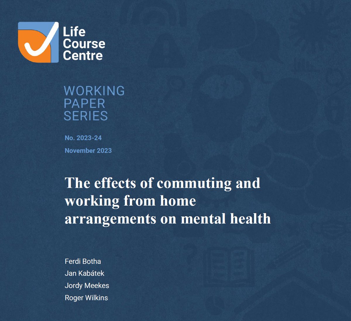 📢 New Life Course Centre Working Paper 📢 @FerdiBotha_MI @JanKabatek @RogerWilkins_au @MelbInstUOM + Jordy Meekes @UniLeidenNews examine effects of changes in commuting time + working from home (WFH) on the mental health of Australian men & women 👇 lifecoursecentre.org.au/working-papers…