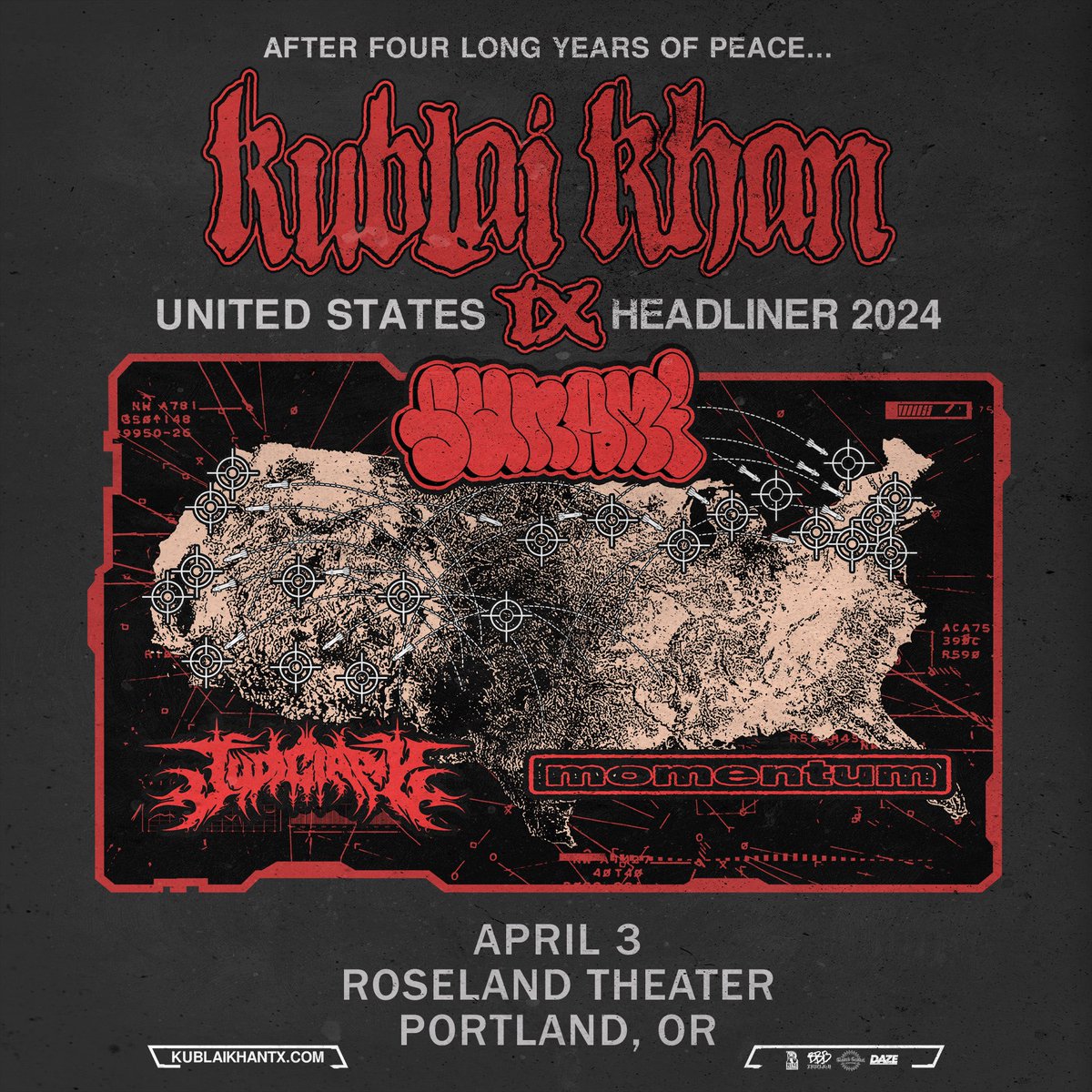Roseland Theater (@roselandpdx) on Twitter photo Just announced 📣 Metalcore powerhouse <a href="/KublaiKhanTX/">Kublai Khan TX</a> destroys our stage this April with support from <a href="/SUNAMI408/">SUNAMI</a> + <a href="/JudiciaryTX/">Judiciary</a> + <a href="/MomentumCA_/">Momentum</a>!
On sale: Friday 12/15 @ 10am
🎫: bit.ly/roselandKKTX24
Presented by <a href="/MammothNW/">Mammoth NW</a> + <a href="/doubletconcerts/">Double Tee Concerts</a> Just announced 📣 Metalcore powerhouse <a href="/KublaiKhanTX/">Kublai Khan TX</a> destroys our stage this April with support from <a href="/SUNAMI408/">SUNAMI</a> + <a href="/JudiciaryTX/">Judiciary</a> + <a href="/MomentumCA_/">Momentum</a>!
On sale: Friday 12/15 @ 10am
🎫: bit.ly/roselandKKTX24
Presented by <a href="/MammothNW/">Mammoth NW</a> + <a href="/doubletconcerts/">Double Tee Concerts</a>