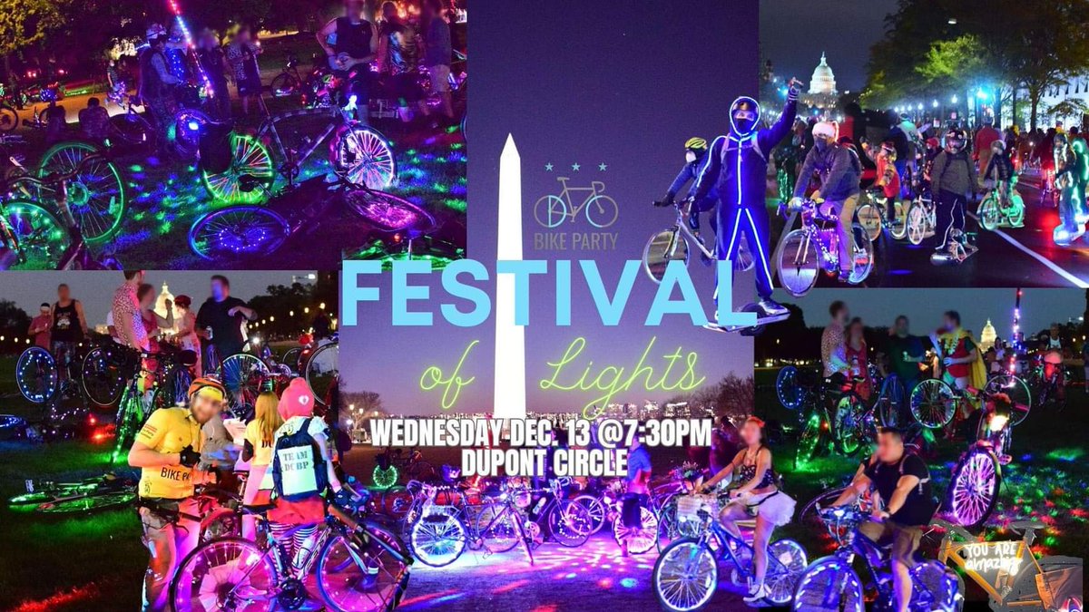 Help bring a Festival of 💡s to the darkest days of winter! Bring your BRIGHT, twinkly, brilliant, selves to Dupont Wed 12/13 7:30p, Roll @8 and fill the city with shiny happy people on 🚲. Light up the 🌃, spread joy, do good things w your friends More: facebook.com/events/s/festi…