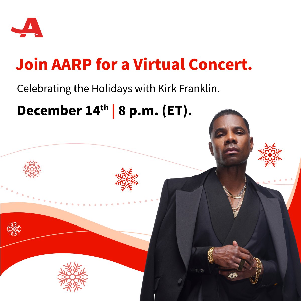 Join @AARP on December 14 for a virtual concert celebrating the holidays and learn important information on ways to spot and avoid common scams, featuring gospel singer Kirk Franklin. Visit spr.ly/6013ROcwb to register.