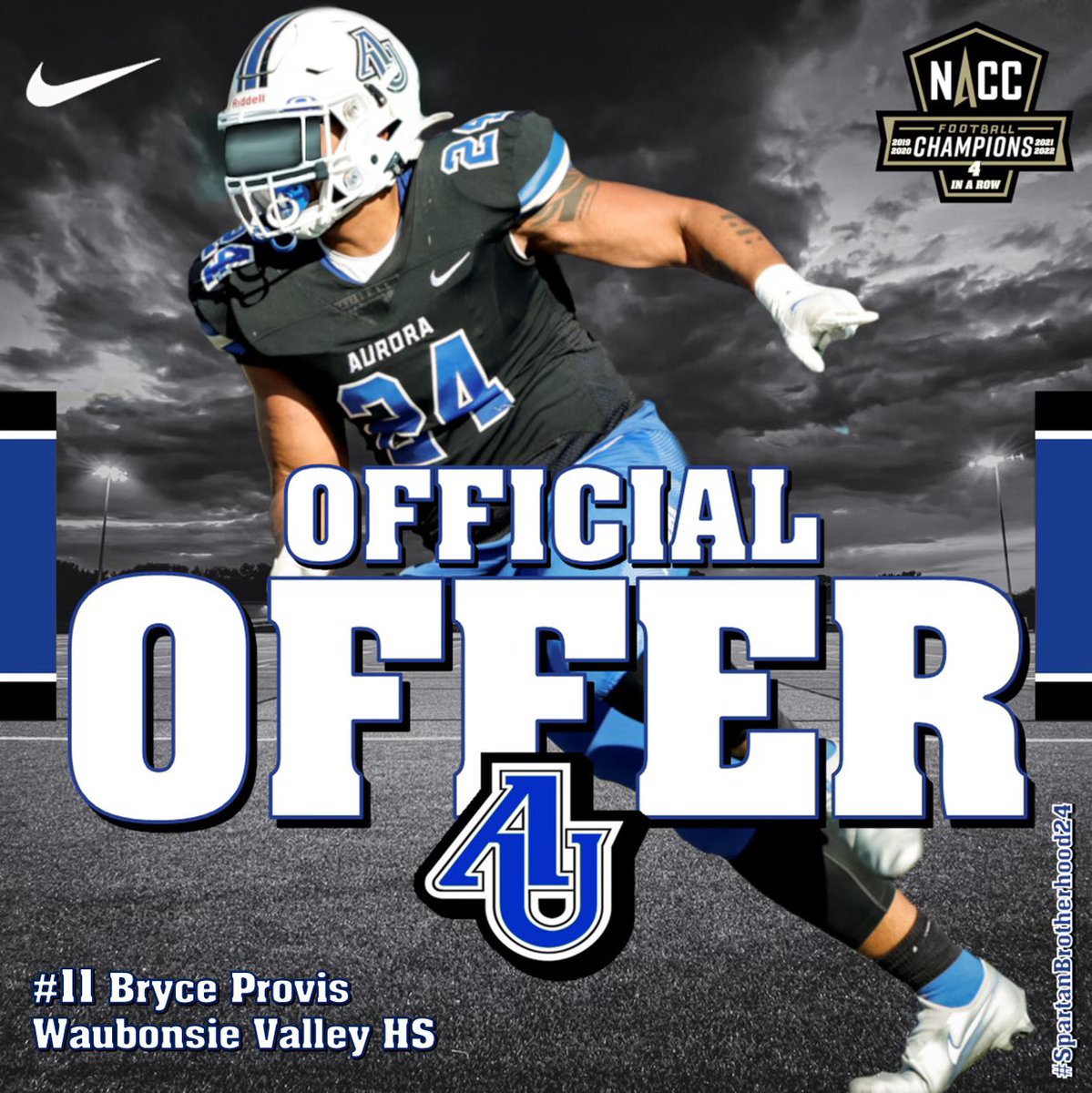 Excited to receive an offer to play football for <a href="/AU_SpartanFB/">Aurora University Football</a> Thank you <a href="/DonBeebeNFL/">Don Beebe</a>!! <a href="/FOOTBALLWVHS/">Waubonsie Valley Football</a> <a href="/athleticswvhs/">Waubonsie Athletics</a>