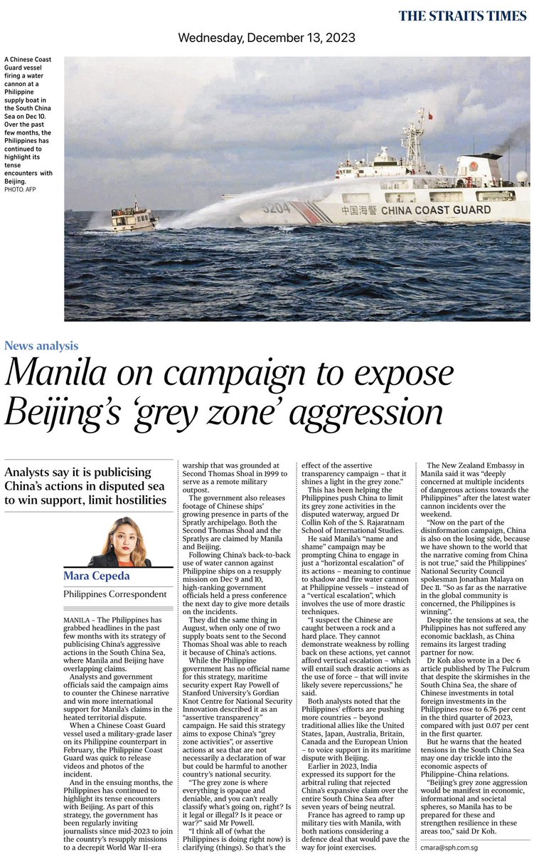 Massively outgunned by China, Manila has been consistent in publicizing Beijing’s rising aggression in the South China Sea this year. How has the Philippines been benefitting from this strategy this so far? straitstimes.com/asia/se-asia/p…